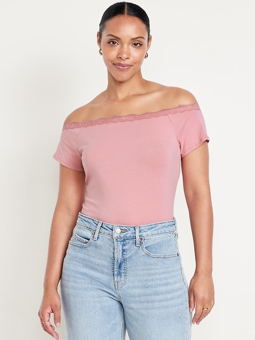 Image number 4 showing, Off-Shoulder Lace-Trim Top