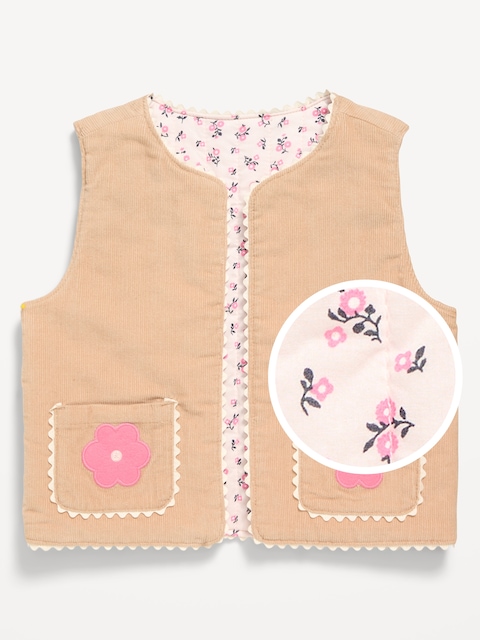 Gilet réversible en velours côtelé pour toute-petite fille