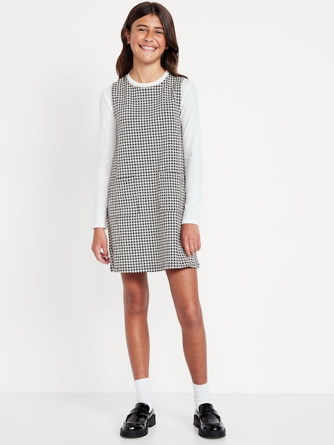 Sleeveless Jacquard-Knit Pocket Dress for Girls - Black