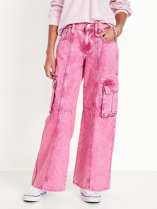 Image number 1 showing, Super Baggy Wide-Leg Cargo Jeans for Girls