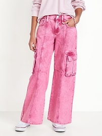 Image number 1 showing, Super Baggy Wide-Leg Cargo Jeans for Girls