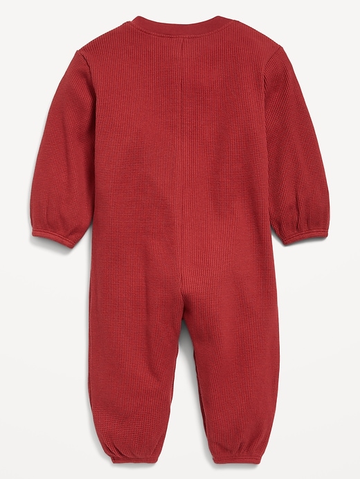 View large product image 2 of 2. Long-Sleeve Waffle-Knit Henley One-Piece for Baby