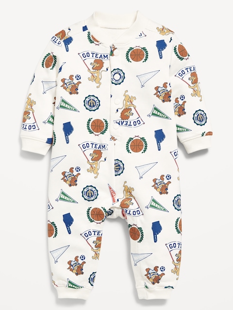 Printed Long-Sleeve French-Terry One-Piece for Baby - White