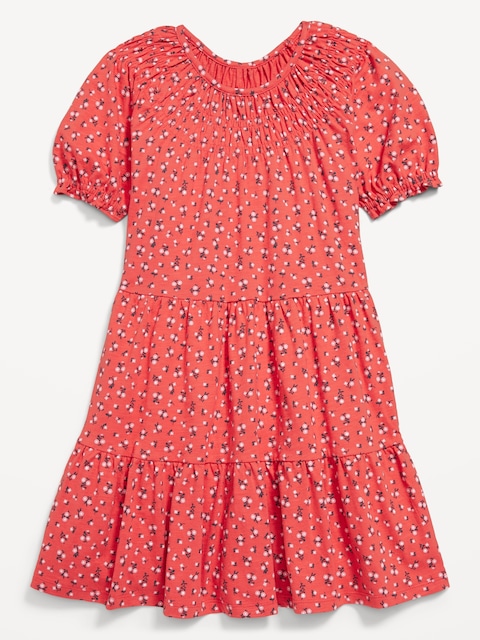 Printed Short-Sleeve Swing Dress for Girls - Blue