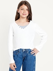 Image number 1 showing, Long-Sleeve 2-In-1 Fitted Henley Top for Girls