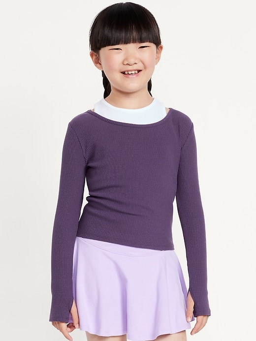 View large product image 1 of 3. 2-In-1 Ribbed Performance Top for Girls