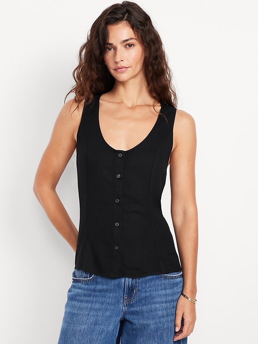 Image number 1 showing, Button-Down Crepe Tank Top