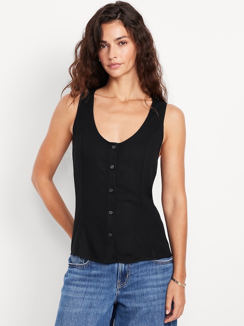 Camisole boutonnée en crêpe chiffon - Noir