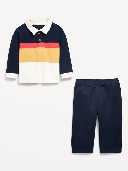 View large product image 2 of 2. Printed Long-Sleeve Polo Shirt and Pants Set for Baby