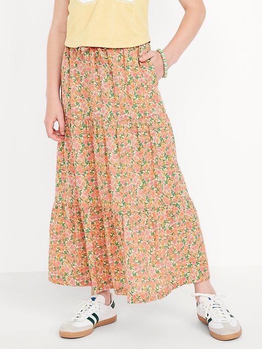 View large product image 1 of 3. Printed Tiered Swing Midi Skirt for Girls