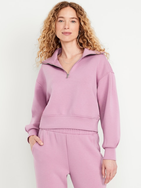 Half-Zip Bounce Fleece Pullover Sweatshirt - Pink