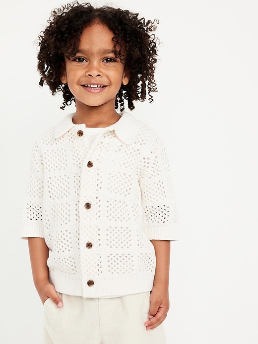 View large product image 1 of 3. Oversized Crochet-Knit Shirt for Toddler Boys