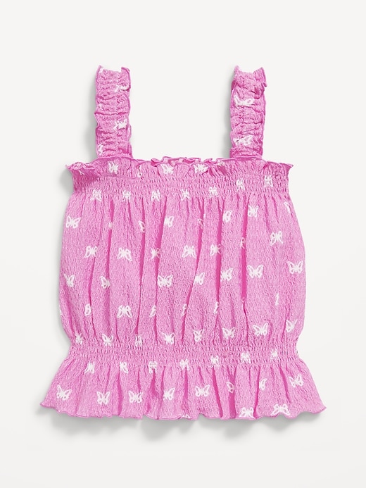 View large product image 1 of 1. Printed Sleeveless Crinkle Jacquard Peplum Tank Top for Toddler Girls