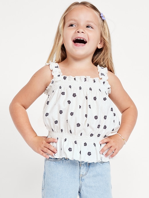 View large product image 1 of 2. Printed Sleeveless Crinkle Jacquard Peplum Tank Top for Toddler Girls