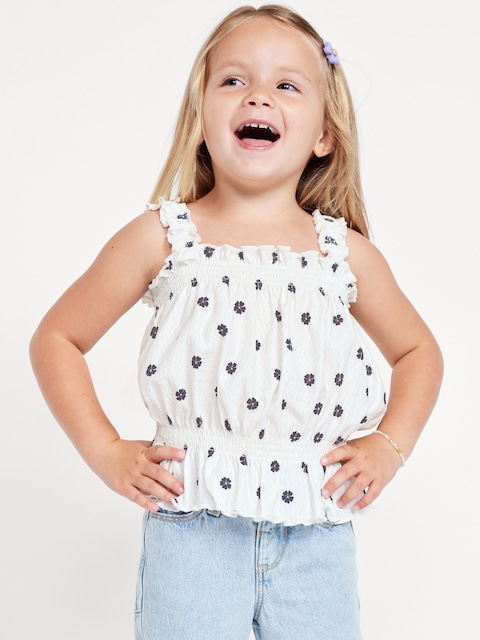 Camisole à basque sans manches en jacquard froissé à motif pour toute-petite fille