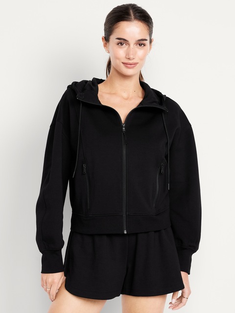 Dynamic Fleece Oversized Zip Hoodie Sweatshirt - Black