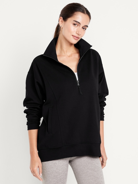 Dynamic Fleece Half-Zip Tunic Sweatshirt - Black