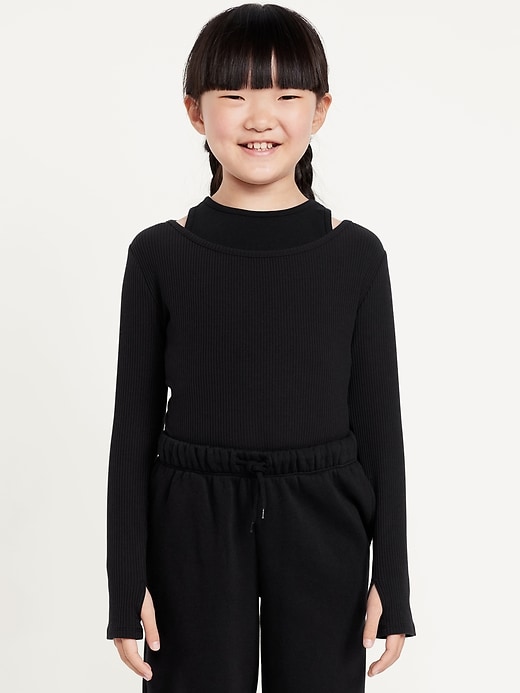 View large product image 1 of 2. 2-In-1 Ribbed Performance Top for Girls