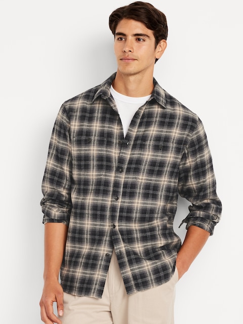 Plaid Flannel Pocket Shirt - Black Plaid