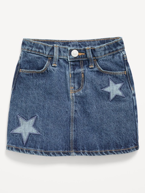 High-Waisted Embroidered Stars Jean Skirt for Toddler Girls - Blue