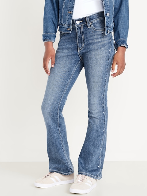 Jean évasé clouté à taille haute pour fille - Bleu