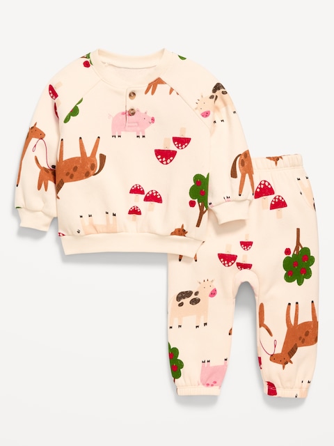 Printed Henley Sweatshirt and Sweatpants Set for Baby - Green