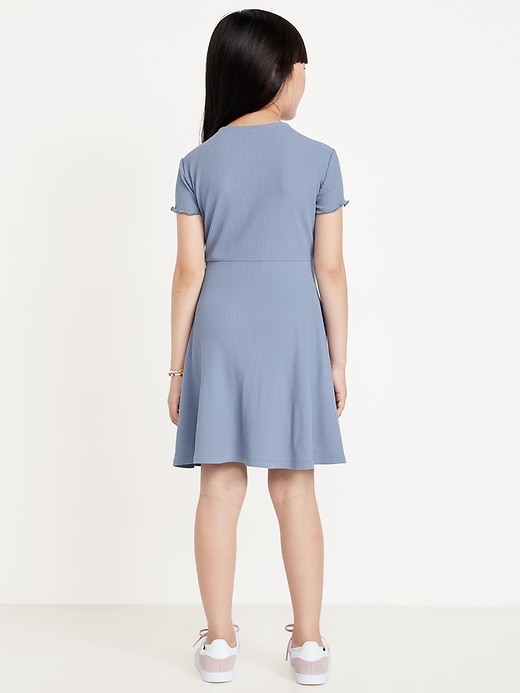 View large product image 2 of 3. Short-Sleeve Ribbed Fit and Flare Dress for Girls