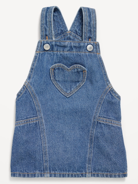 Heart-Pocket Jean Skirtall Dress for Baby - Blue