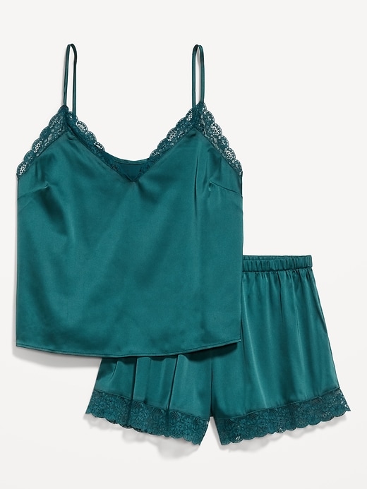 Image number 4 showing, Lace-Trim Satin Pajama Short Set