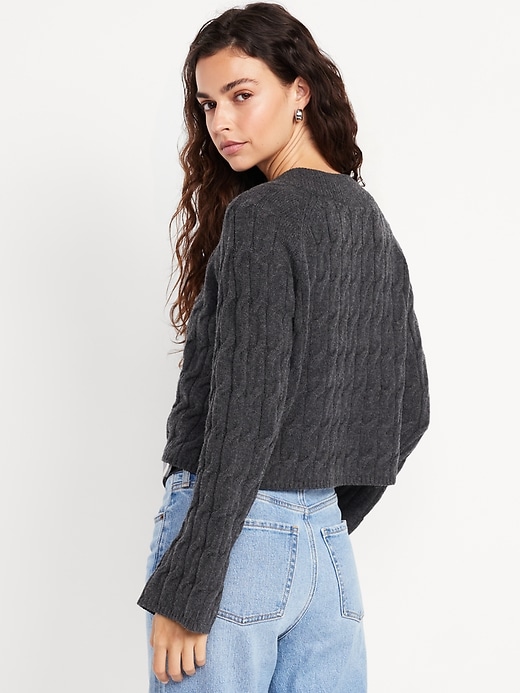 Image number 2 showing, Wool-Blend V-Neck Cable Cropped Sweater