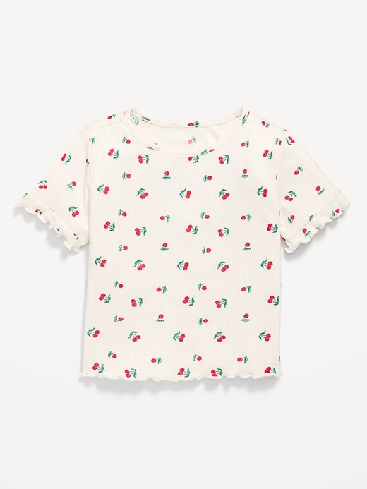 View large product image 1 of 1. Printed Short-Sleeve Pointelle-Knit Top for Toddler Girls