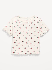 Image number 1 showing, Printed Short-Sleeve Pointelle-Knit Top for Toddler Girls