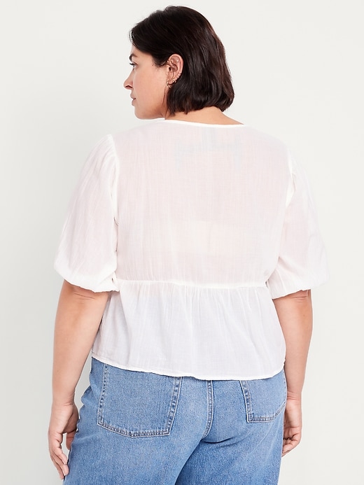 Image number 7 showing, Crinkle Gauze Button-Down Embroidered Top