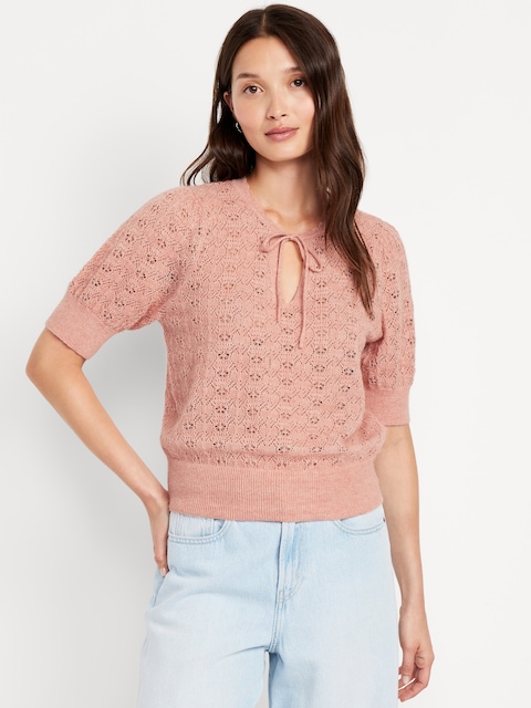 Chandail à encolure nouée à manches bouffantes en mélange de laine