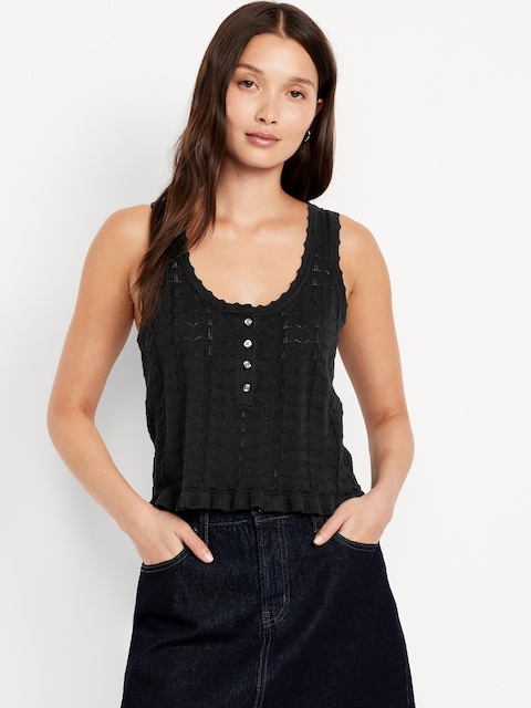 Sleeveless Pointelle Henley Top