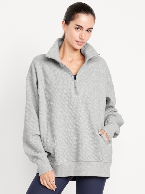 Dynamic Fleece Oversized Textured Tunic Sweatshirt - Gray
