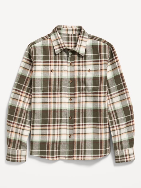 Long-Sleeve Pocket Plaid Flannel Shirt for Boys - Green