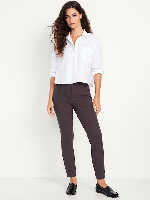 High-Waisted Pixie Skinny Ankle Pants - Burgundy Plaid