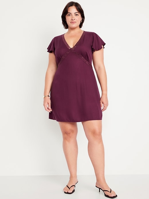 Image number 6 showing, Fit & Flare Crepe Lace-Trim Mini Dress
