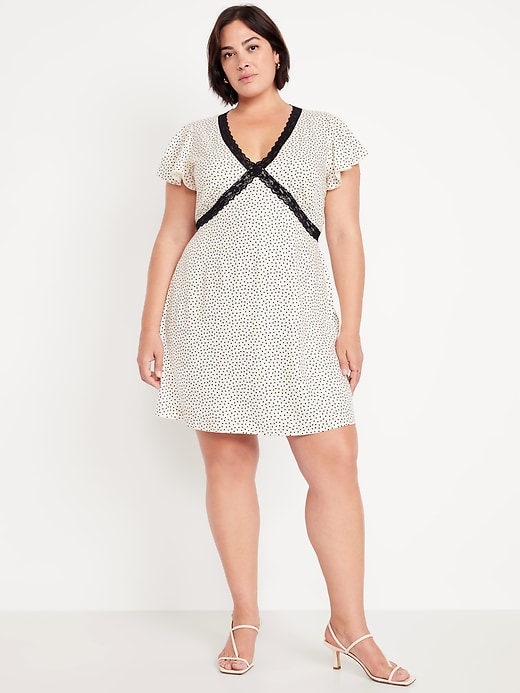 Image number 6 showing, Fit & Flare Crepe Lace-Trim Mini Dress