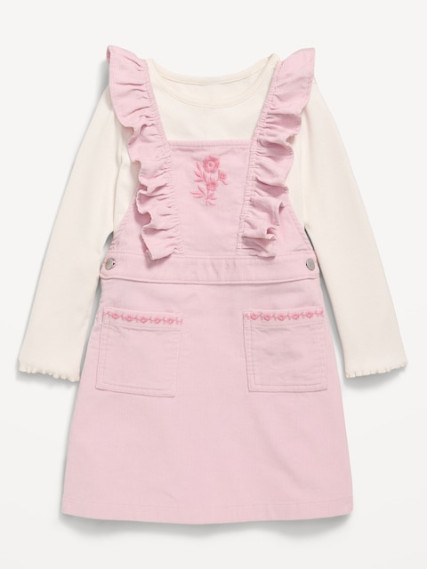 Ensemble de robe en velours côtelé et t-shirt à manches longues pour toute-petite fille - Rouge