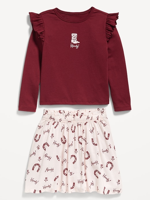 Voir une image plus grande du produit 2 de 2. Ensemble jupe et t-shirt à volants à manches longues pour Toute-petite fille