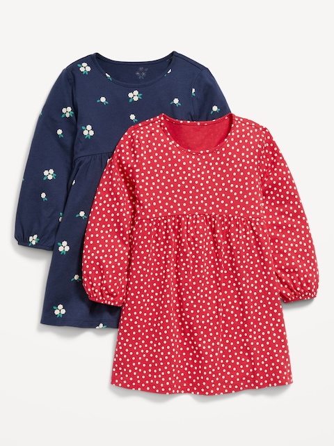 Robe ajustée et évasée à manches longues pour toute-petite fille (paquet de 2) - Rouge