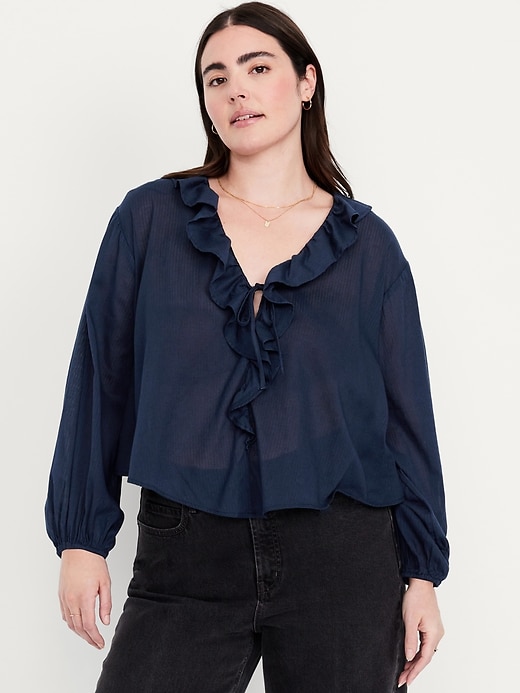 Image number 3 showing, Tie-Front Ruffle Top
