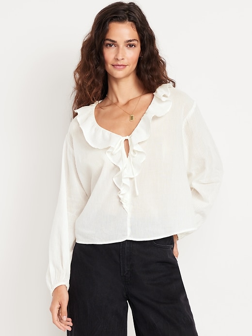 Image number 1 showing, Tie-Front Ruffle Top