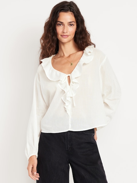 Tie-Front Ruffle Top - White