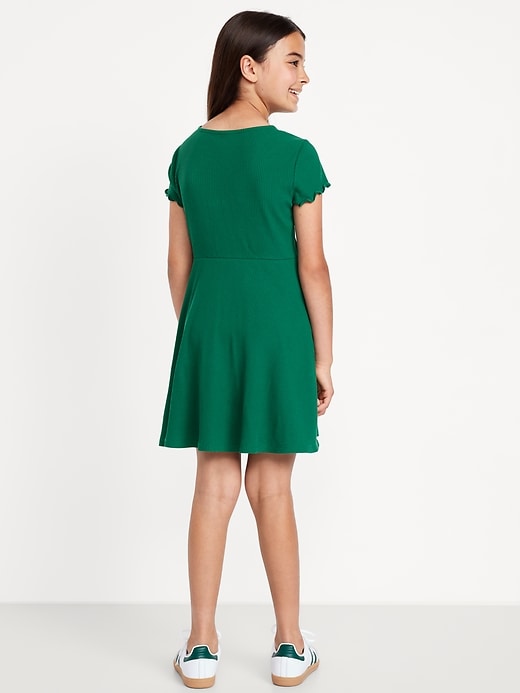 View large product image 2 of 3. Short-Sleeve Ribbed Fit and Flare Dress for Girls