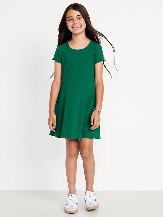 View large product image 1 of 3. Short-Sleeve Ribbed Fit and Flare Dress for Girls
