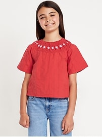 Image number 1 showing, Short-Sleeve Textured Embroidered Top for Girls
