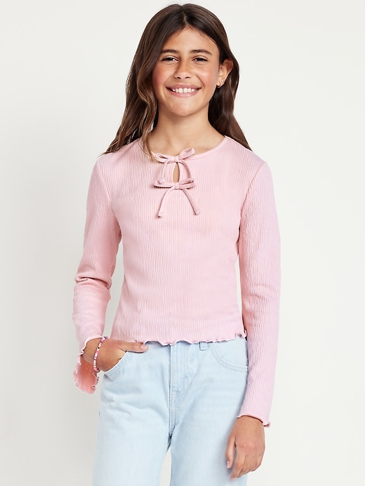 Image number 1 showing, Long-Sleeve Tie-Bow Front Top for Girls